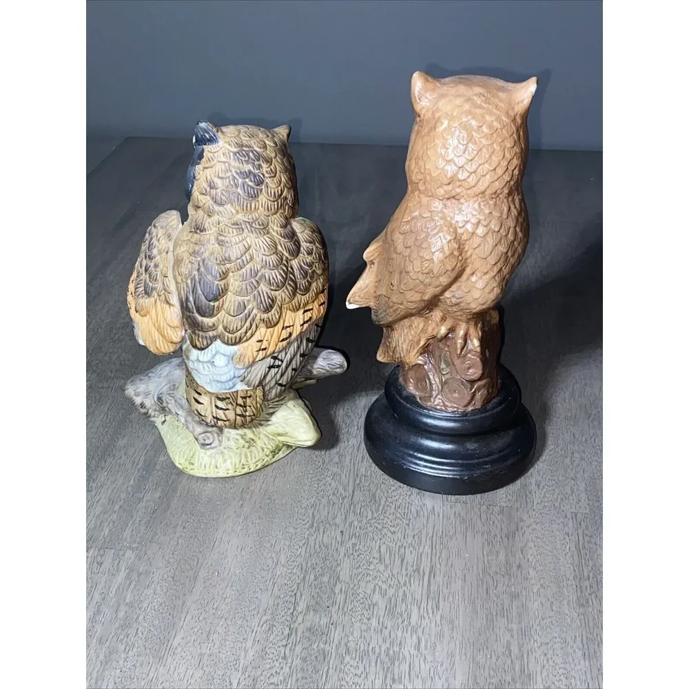 Two Vintage Ceramic Owl Figurine 7‎ & 8 inch tall.